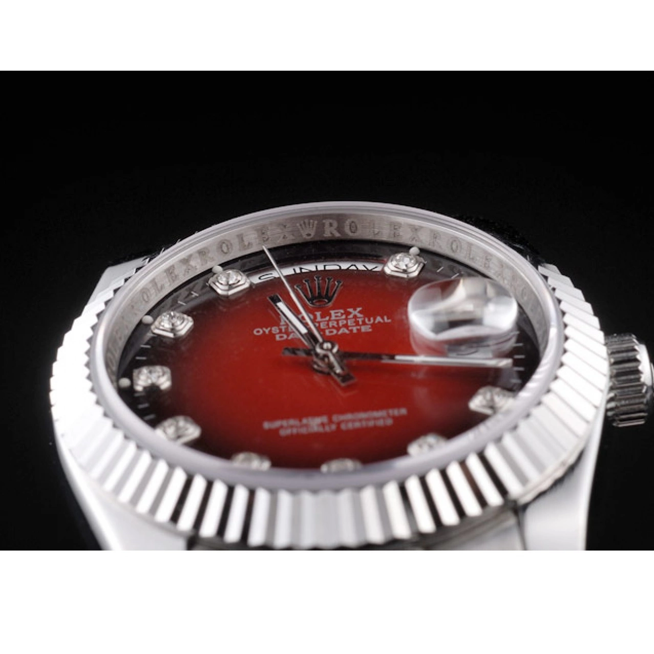 Aaa fake watches Stainless Tone Red Day-Date Two Rolex Steel Dial Polished 0731